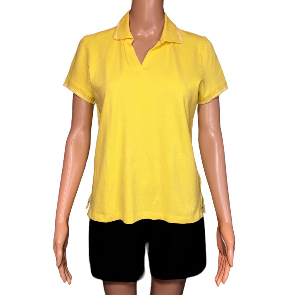 St Johns Bay Womens Polo T Shirt Top Collared Short Sleeve Yellow White MP